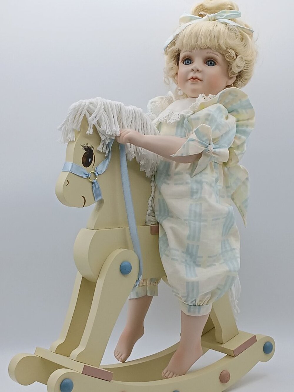 Porcelain Doll "Amy" with Rocking Horse by Hamilton Doll 1992 Jane Zidjunas